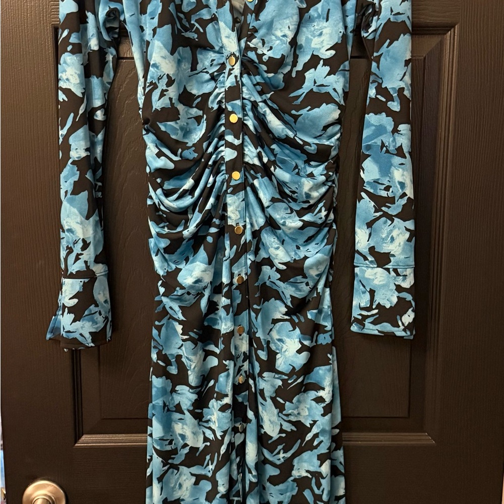 INC International Concepts Blue and Black Long Sleeve Dress